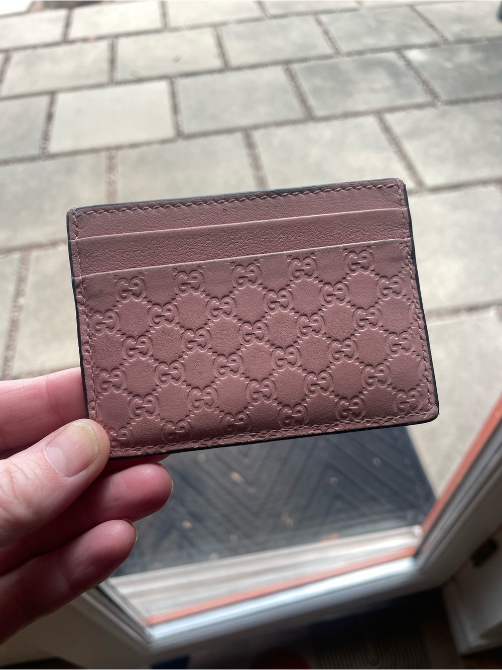 Gucci Mauve Embossed GG Leather Card Holder